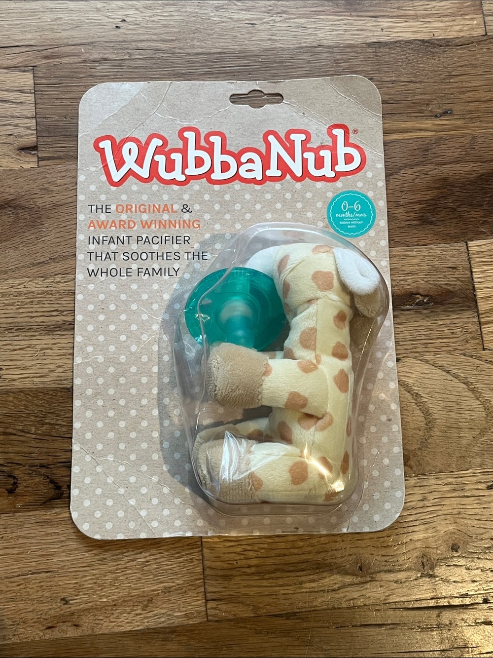 WubbaNub Teal Pacifier with Giraffe Plush - Infant Soothing Toy